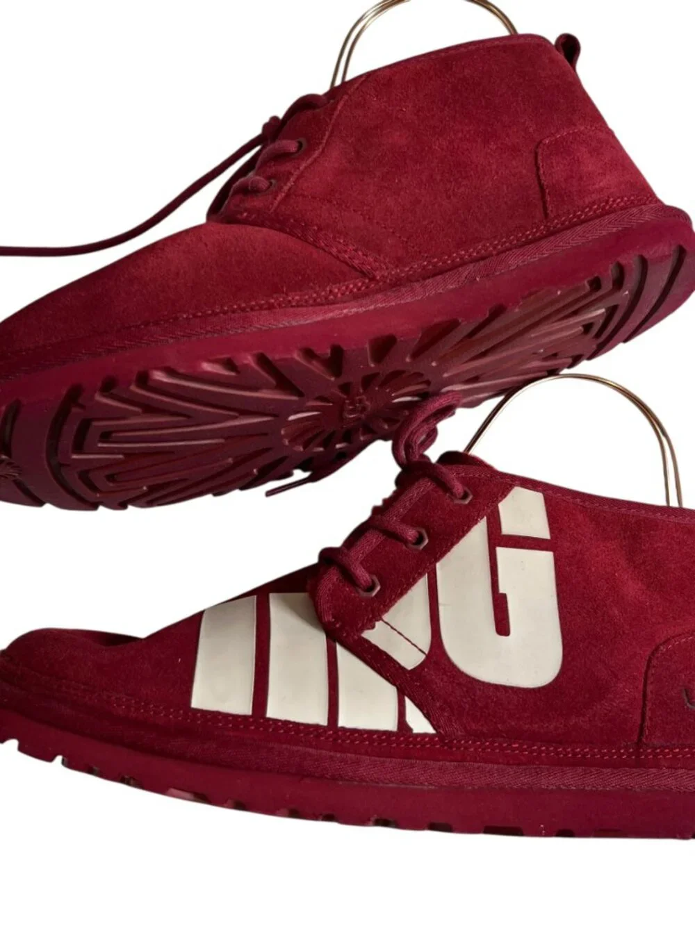 UGG boots Neumel Chopd size 9 Rich Red suede white logo lace up ankle booties